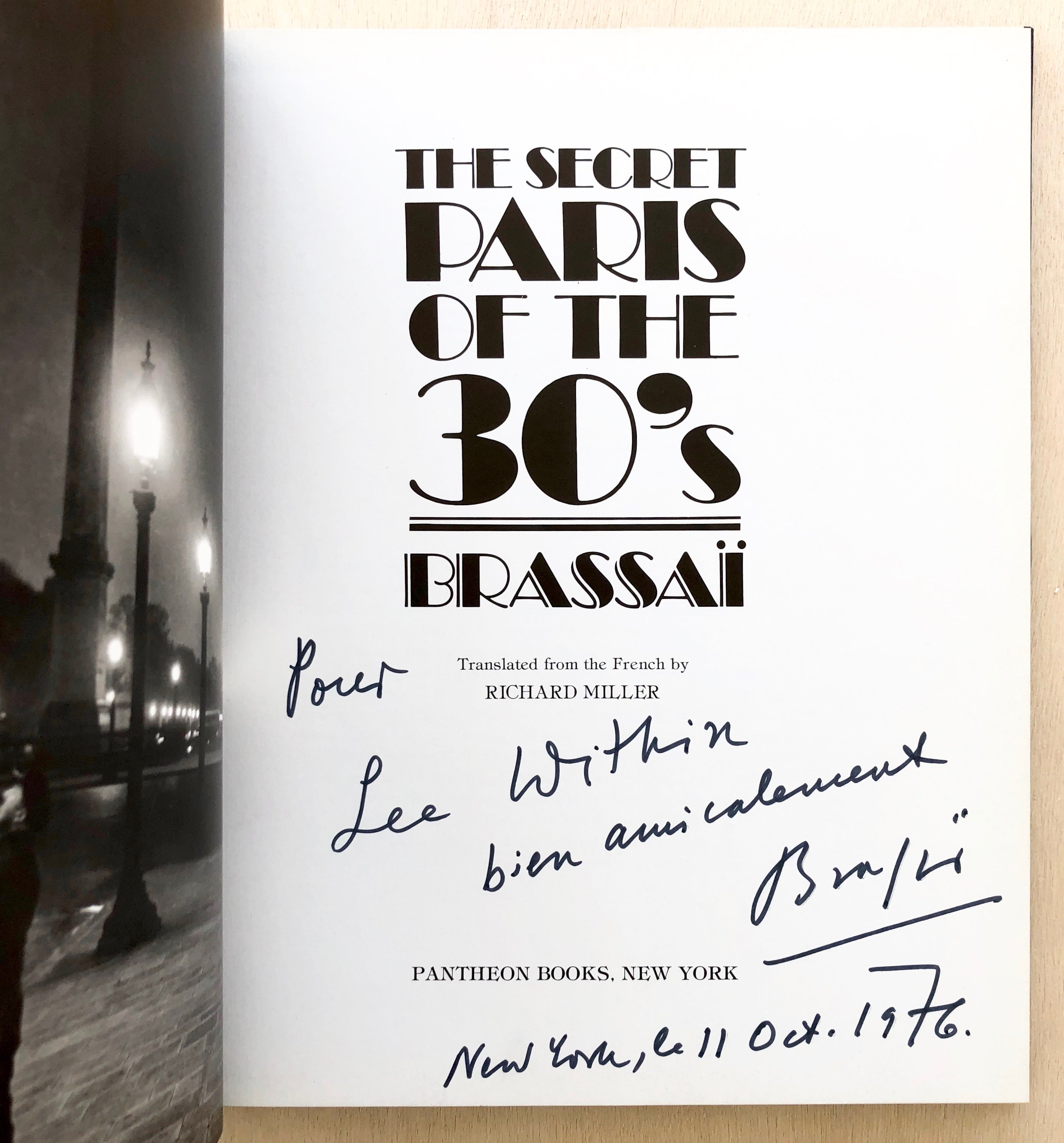 BRASSAI: THE SECRET PARIS OF THE 30'S (Inscribed association copy