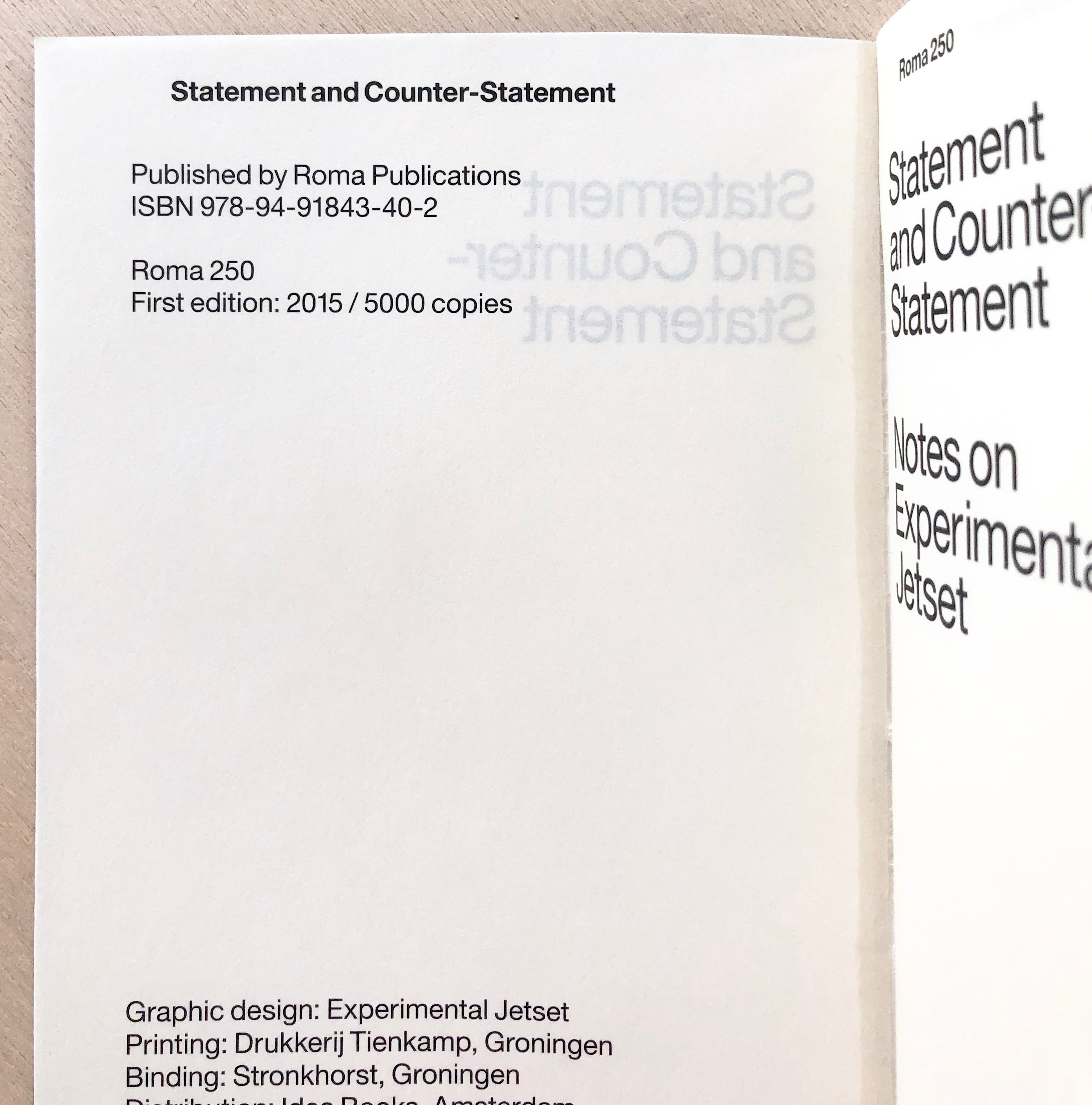 Counter Statement STATEMENT AND COUNTER-STATEMENT: NOTES ON EXPERIMENTAL JETSET (FIRST E ...