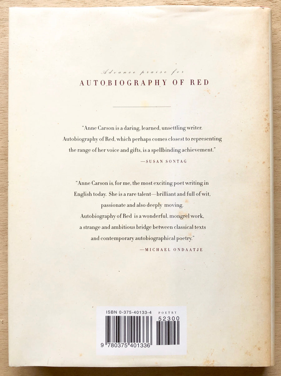 AUTOBIOGRAPHY OF RED by Anne Carson (FIRST EDITION)