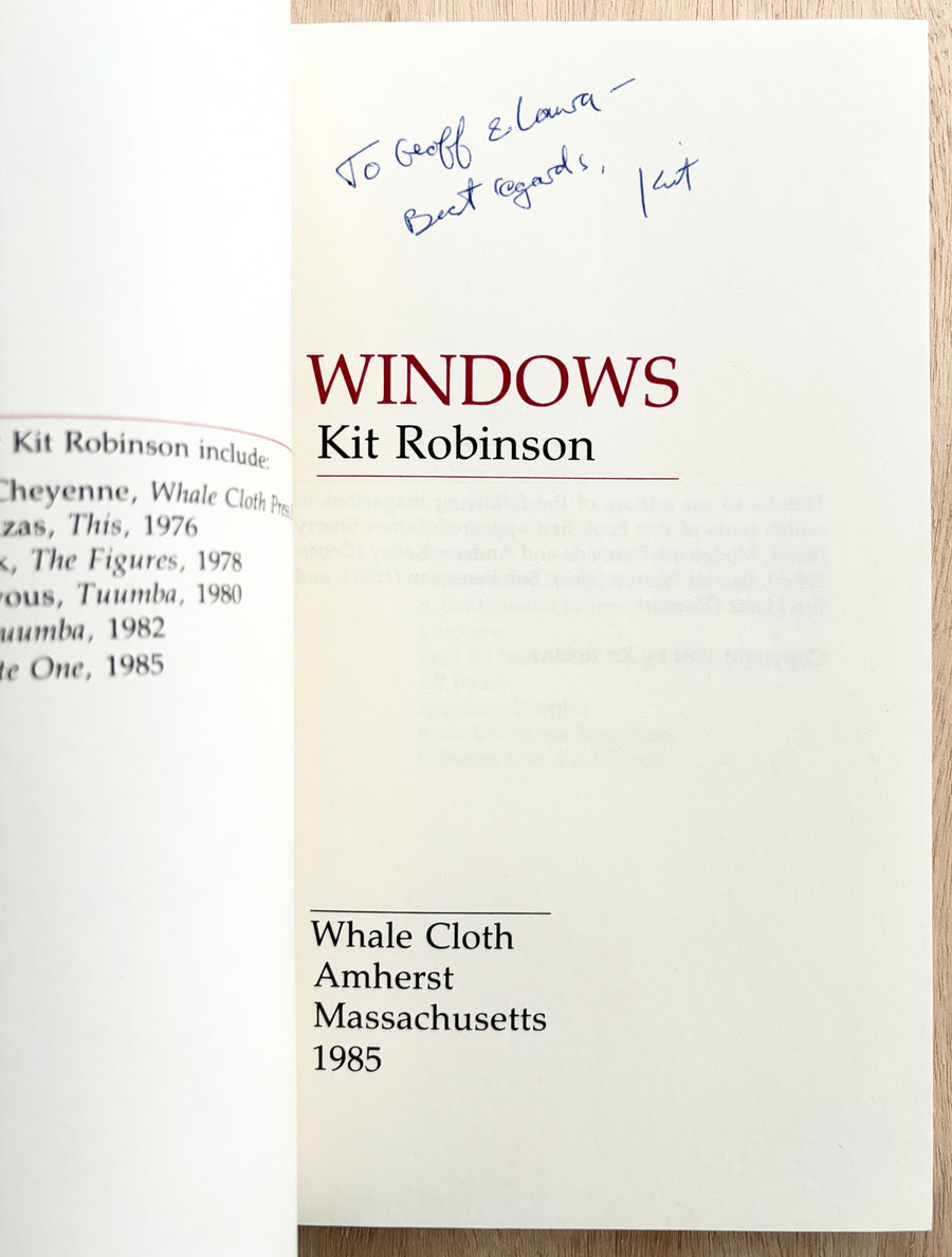 WINDOWS by Kit Robinson (SIGNED association copy)