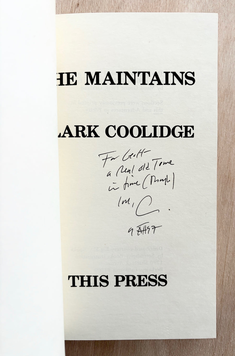 THE MAINTAINS by Clark Coolidge (SIGNED associated copy)