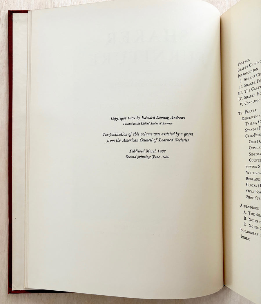 SHAKER FURNITURE: THE CRAFTSMANSHIP OF AN AMERICAN COMMUNAL SECT by Edward Deming Andrews and Faith Andrews (With a gift inscription from artist Helen McCausland Kentor to her sister and American art critic and writer Elizabeth McCausland)