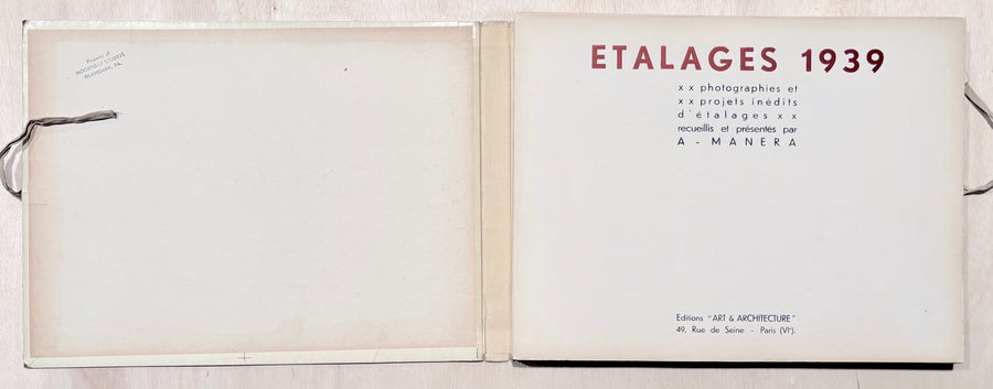 ETALAGES 1939: Photographies et Projets Inédits D' Étalages Recueillis et Présentés par A. Manera