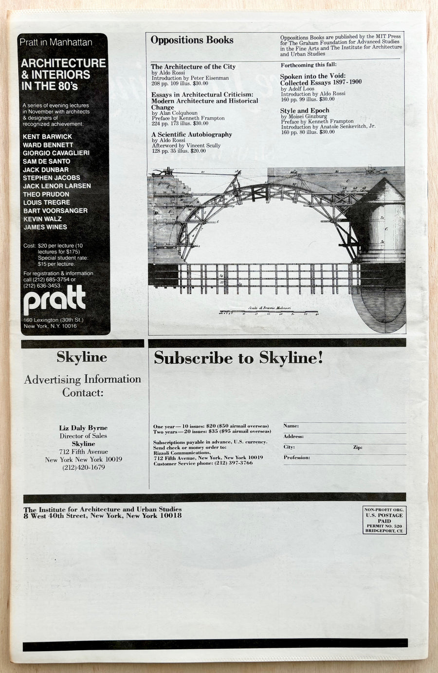 SKYLINE: THE ARCHITECTURE AND DESIGN REVIEW, OCTOBER 1982, edited by Suzanne Stephens, designed by Massimo Vignelli and Michael Bierut