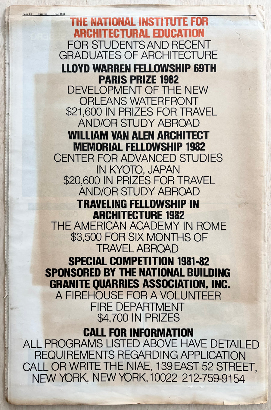 EXPRESS: THE ARCHITECTURE, ART AND DESIGN NEWSPAPER, Vol. 1, Number 4, Fall 1981