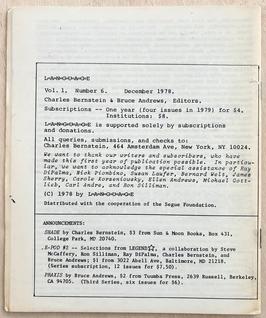 L=A=N=G=U=A=G=E, Number 6, December 1978