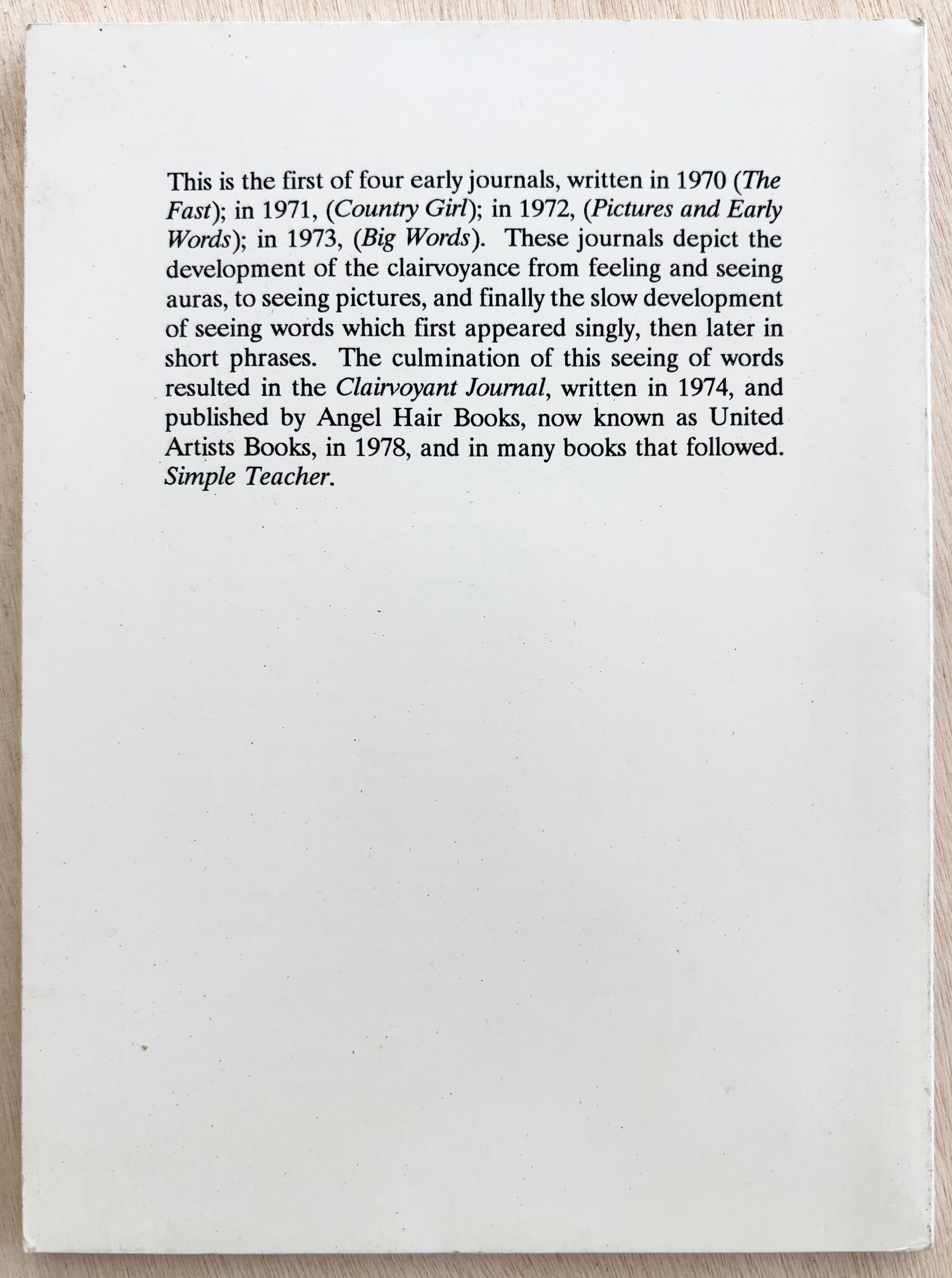 THE FAST by Hannah Weiner – Familiar Trees