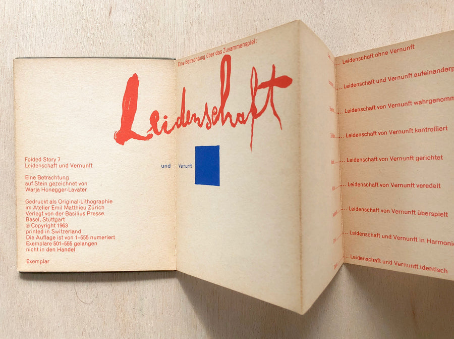 LEIDENSCHAFT UND VERNUNFT: FOLDED STORY #7 by Warja Honnegger-Lavater (Limited to 555 copies)